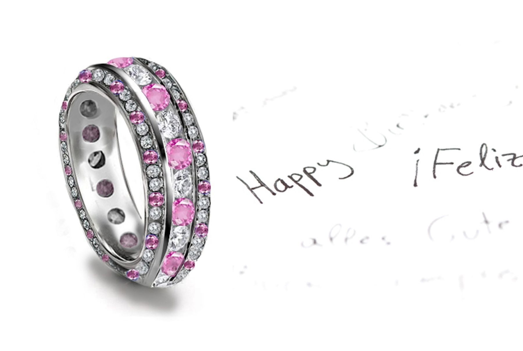 Impeccable: Women's Pink Beautiful Sapphire & Diamond Eternity Rings
