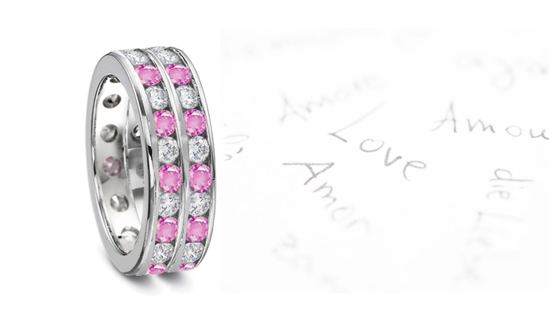 Women's Pink Musuem Quality Sapphire & Diamond 2 Row Set Eternity Rings
