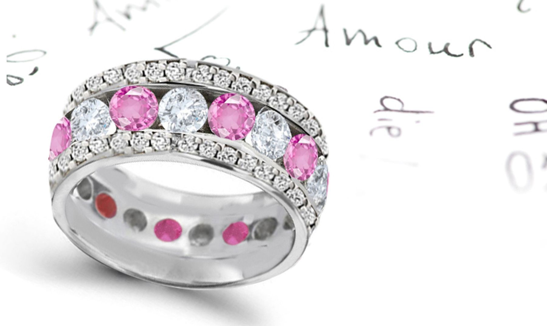 Round Women's Pink Musuem Quality Sapphire & Diamond Eternity Rings