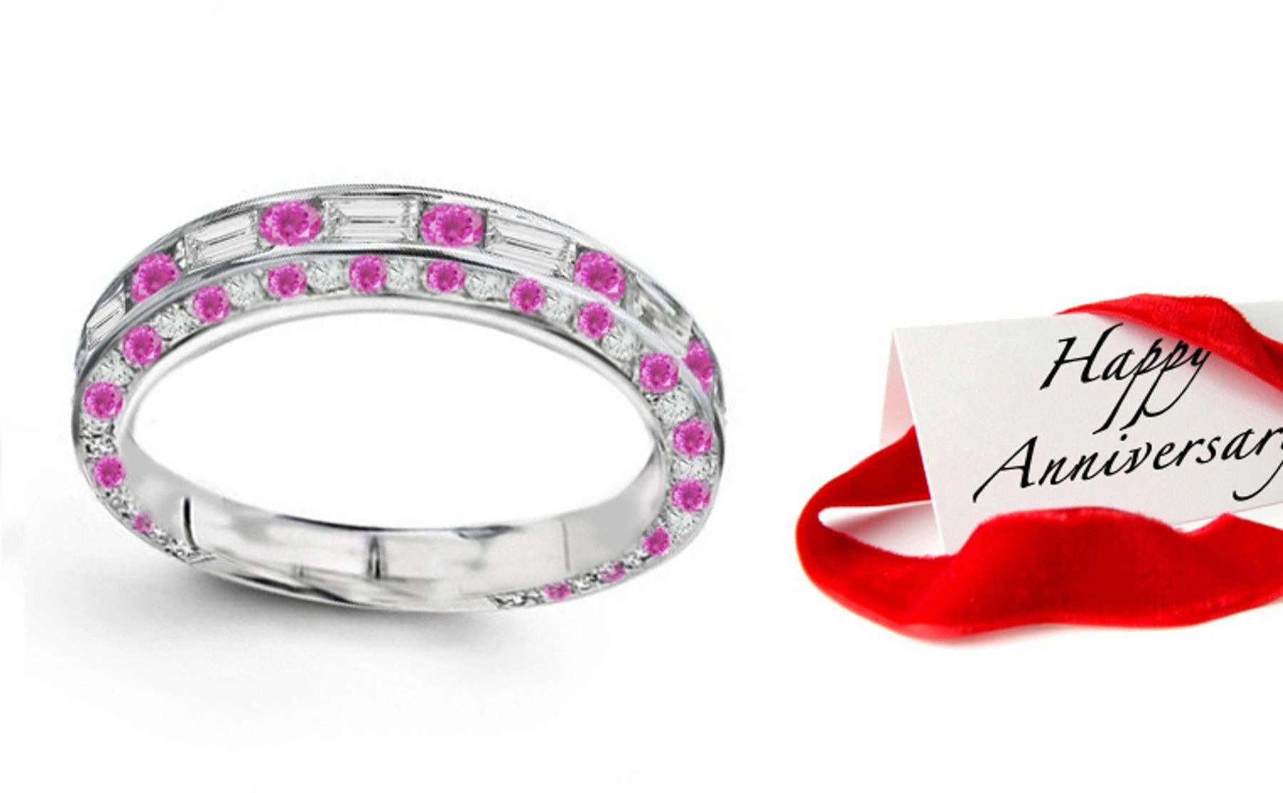 Diamond & Women's Pink Sapphire Eternity Rings