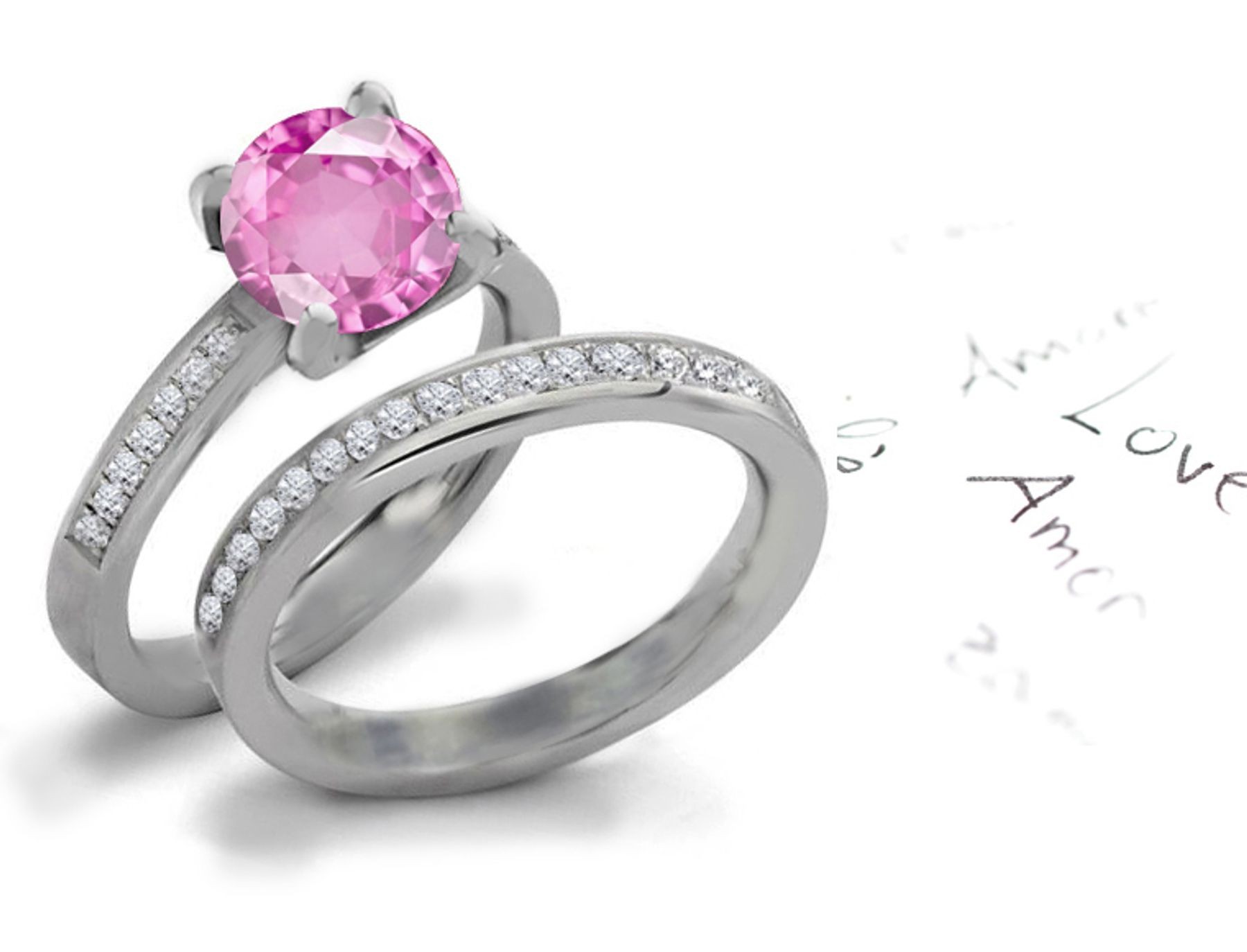 Pink Sapphire & Diamond Engagement & Wedding Ring