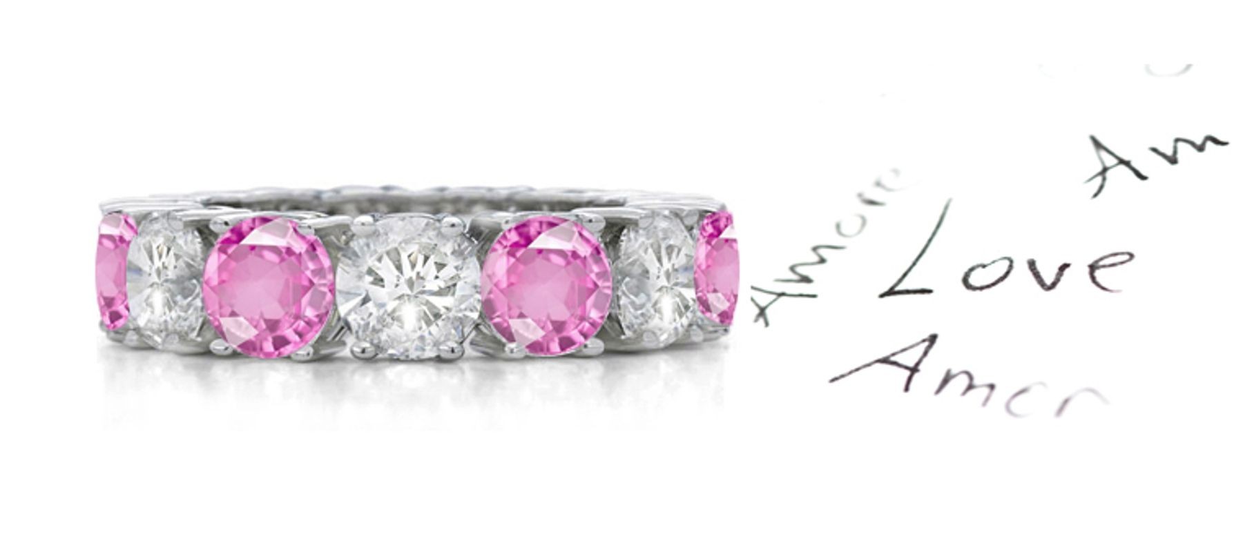 Unique Women's Pink Stone Musuem Quality Sapphire & Diamond Eternity Ring