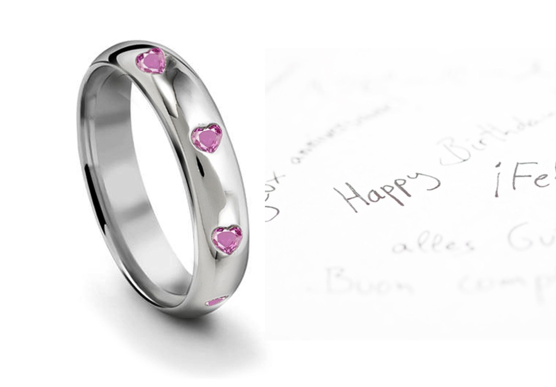 Burnish Set Heart Women's Pure Pink Sapphire Gemstone Eternity Ring
