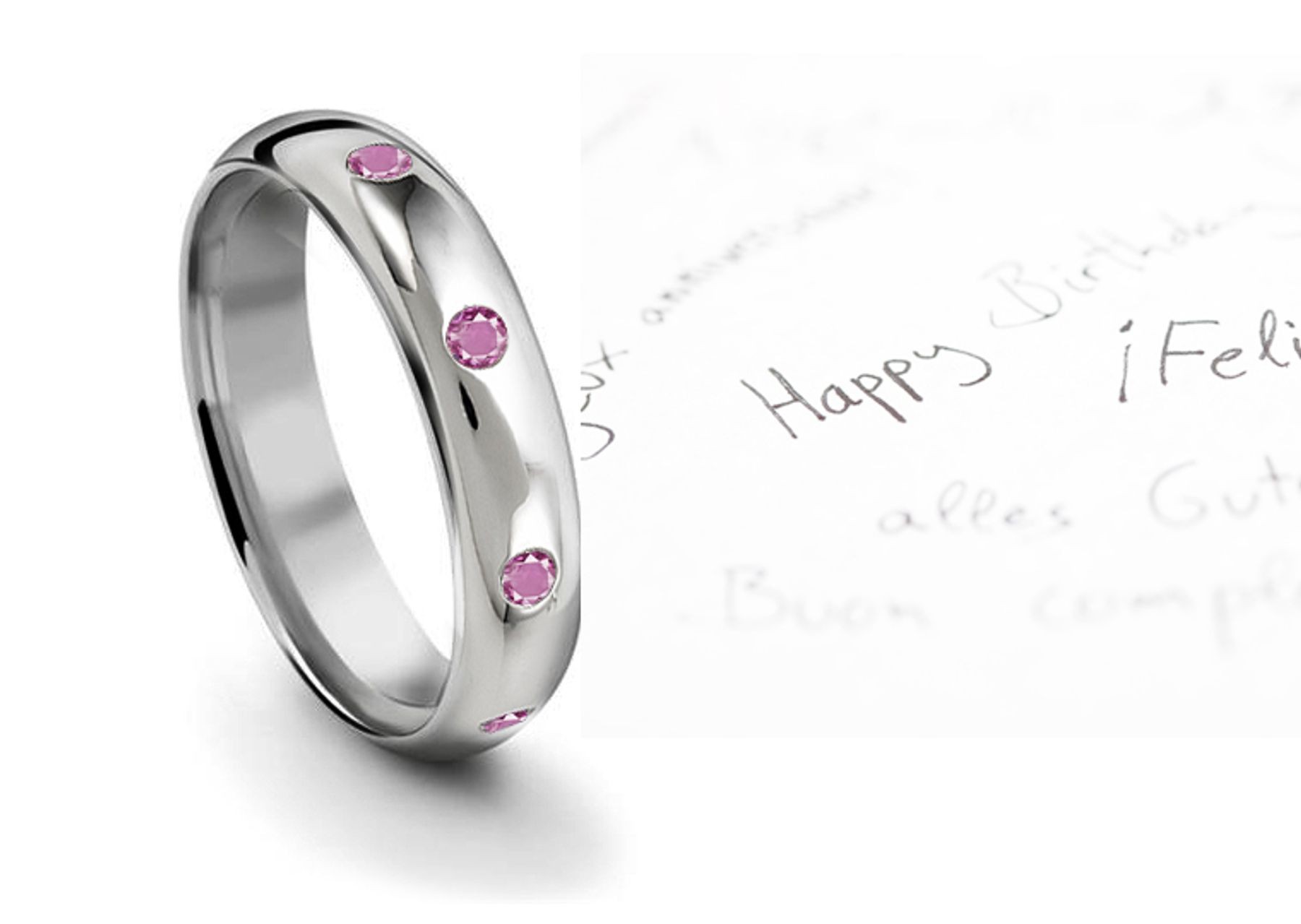 Burnish Round Women's Pure Pink Sapphire Gemstone Eternity Ring