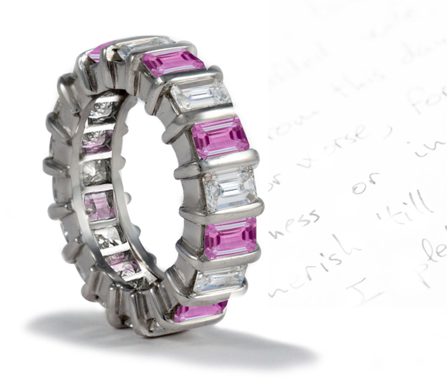 Emerald Cut Diamond & Sapphire Gemstone Eternity Band