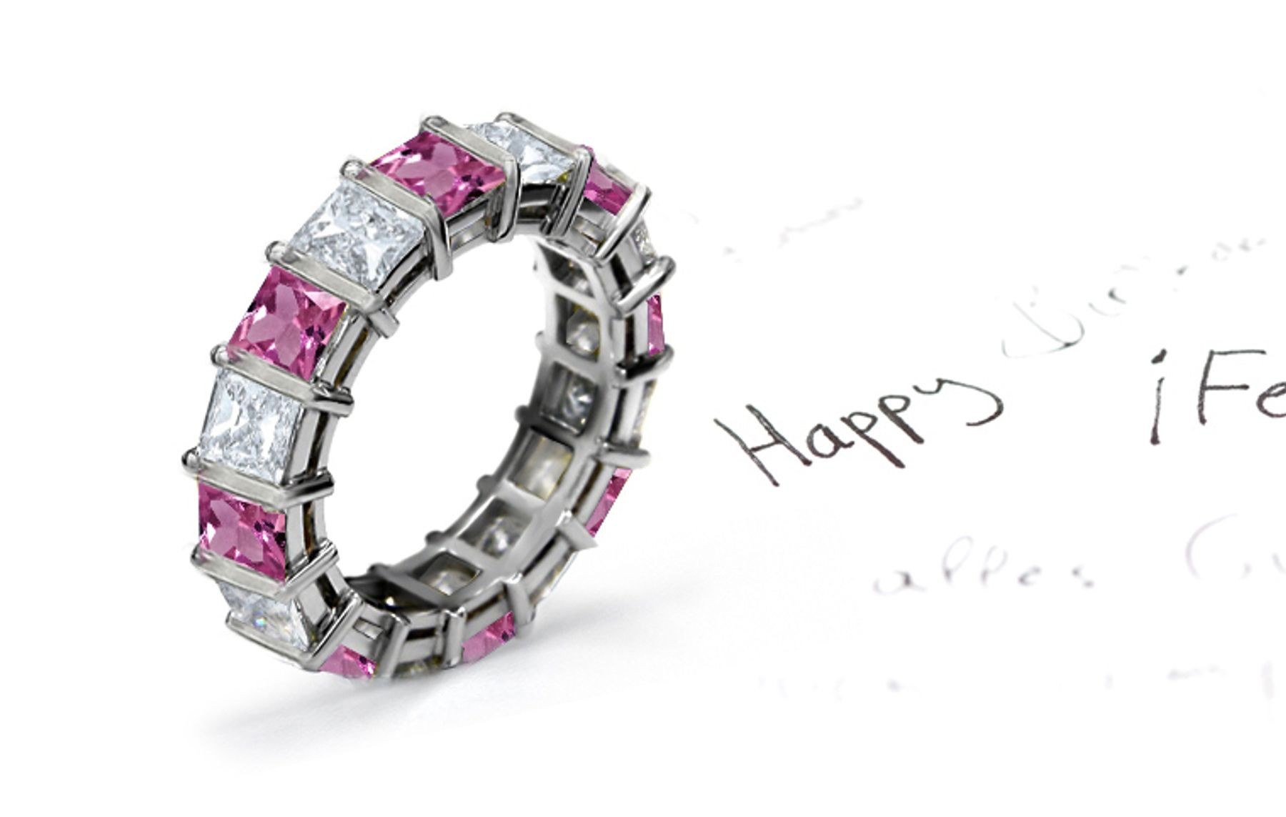 New Colored Women's Pink Stone Square Sapphire & Diamond Eternity Bands