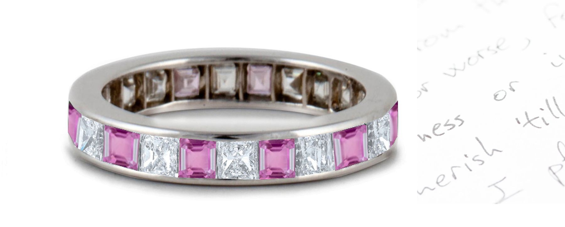 New Colored Women's Pure Pink Gemstone Sapphire & Diamond Eternity Bands