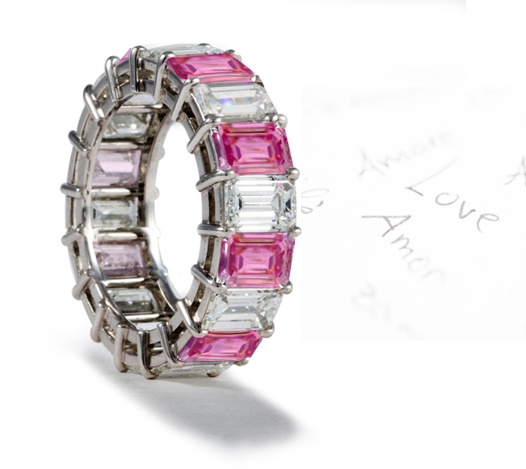 Colored Bluestone Sapphire and Diamond Eternity Anniversary Ring
