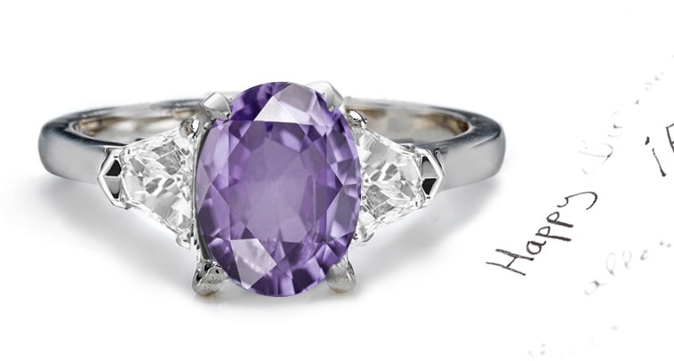 Fine Deep Purple Sapphire & Fancy Diamond Engagement Ring