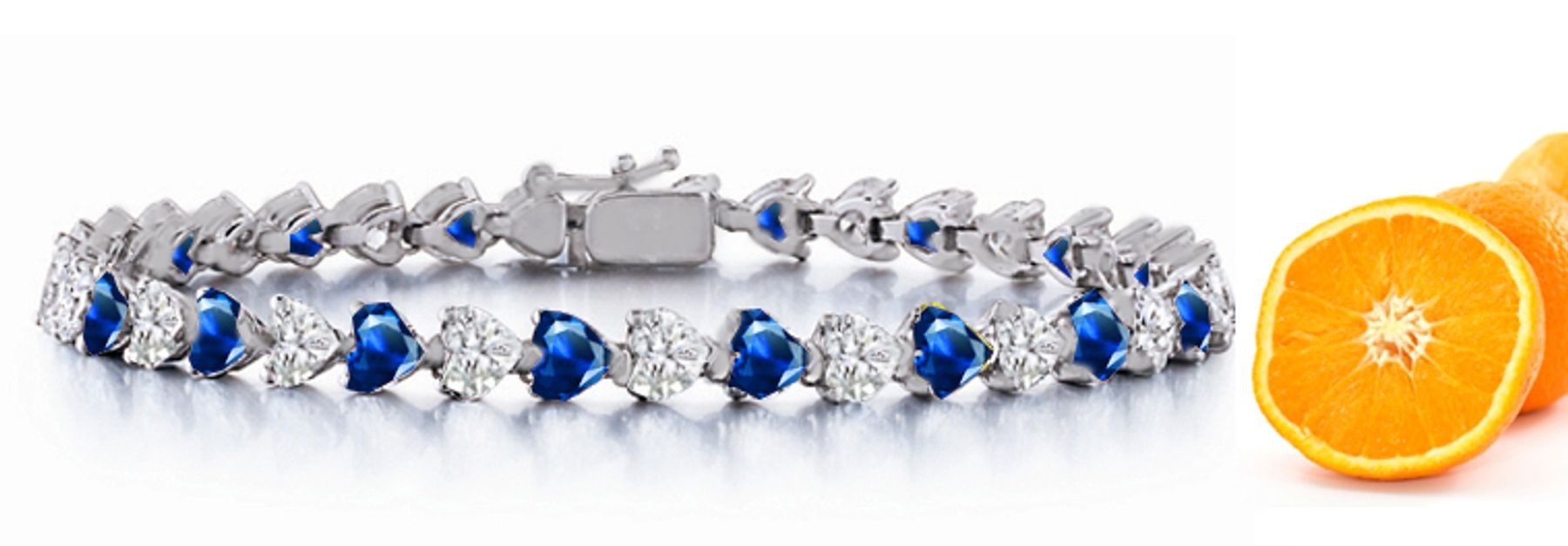 New Heart Blue Sapphire & Heart Diamond Circle Bracelet and Necklace