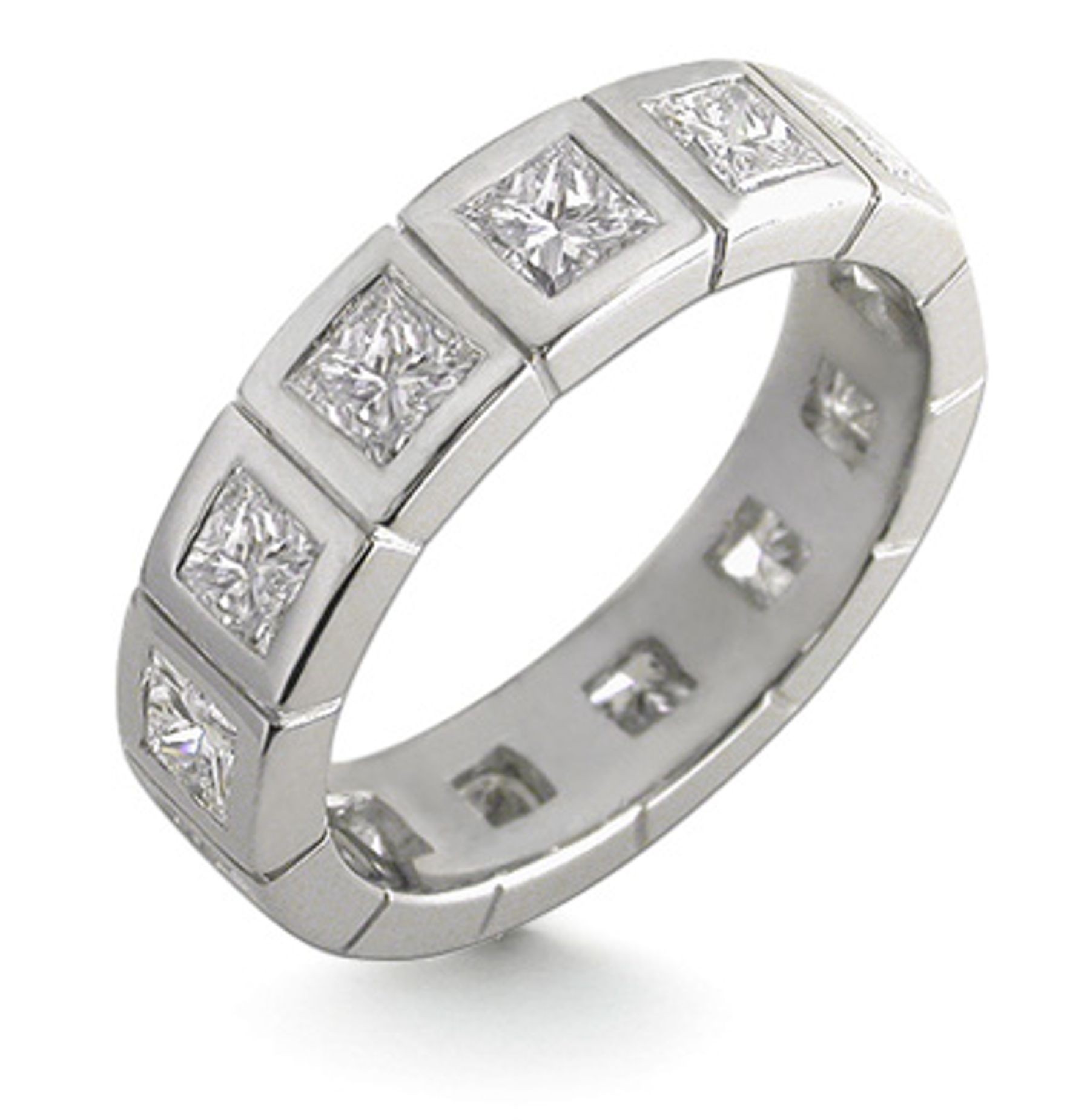 Platinum Bezel Set Princess Cut Diamonds Ring