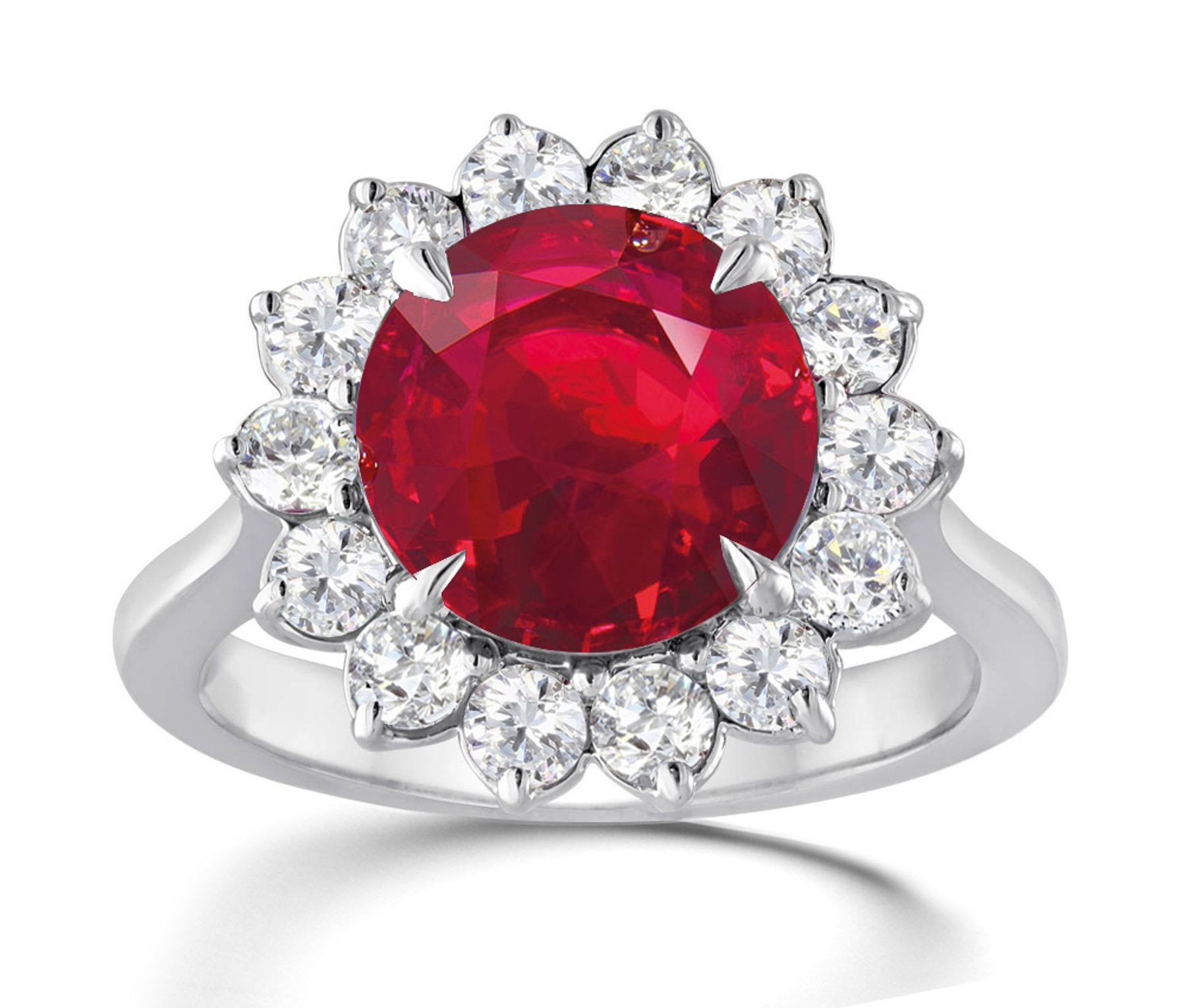 Latest Collection: Ruby and Diamond Flower Bloom Engagement Rings With Side Accents