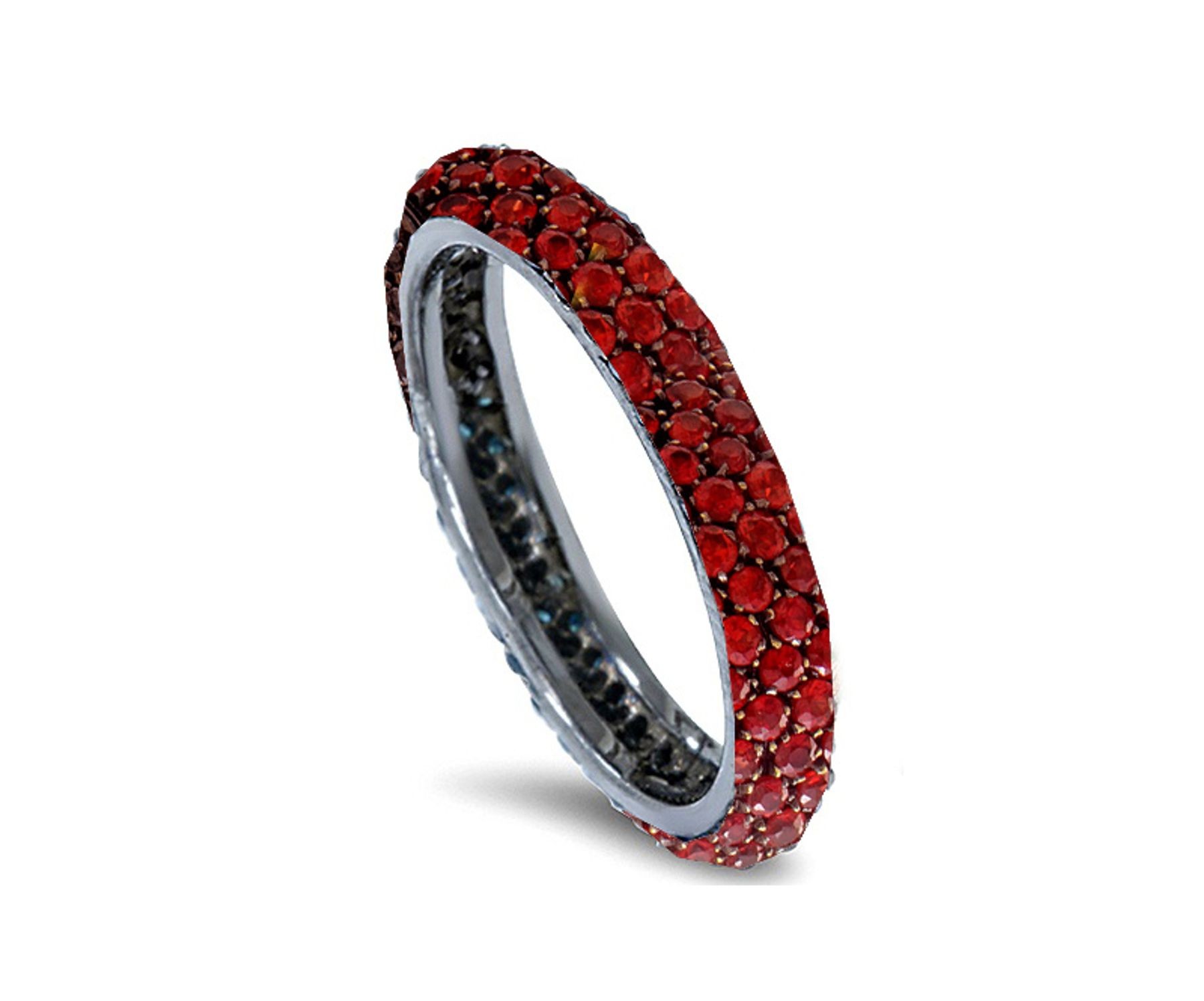 Latest Collection: Delicate Halo Micropave Women's Ruby Eternity Wedding Rings & Bands