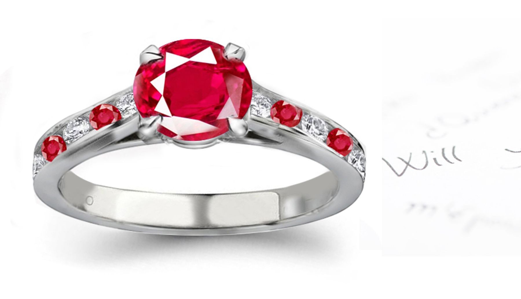 Gems & Precious Stones: Sweet, Simple, Eternal, Stylish, Very Well-Cut Stone Large Top Round Ruby Ring with Ruby & Diamond Placed on in Gold