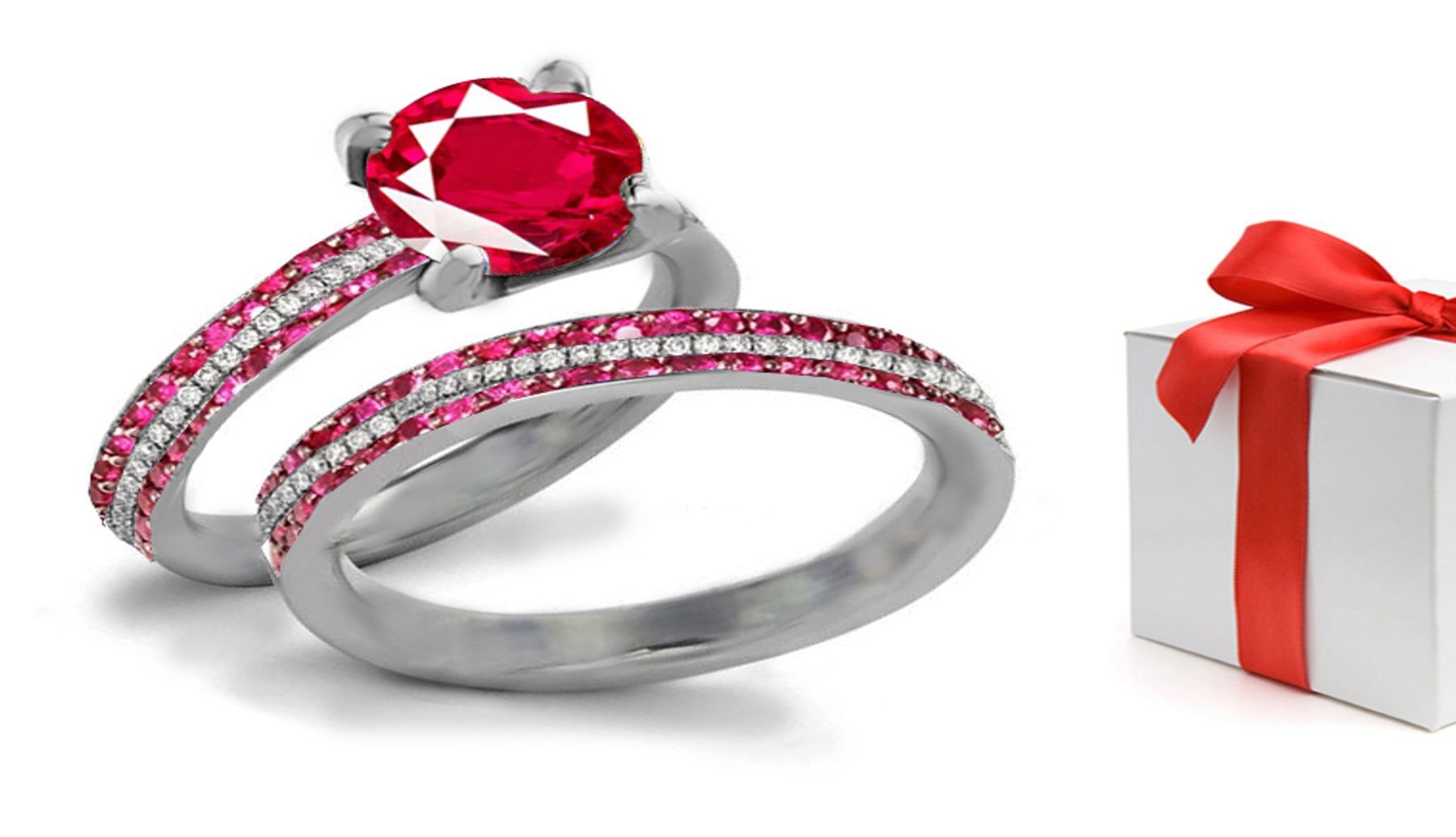 Ornamental Designs: Stylish Red Center Ruby atop Micropave Rubies, Diamonds Shoulder & 18k Gold Wedding Cocktail Ring in Silver 925, Gold