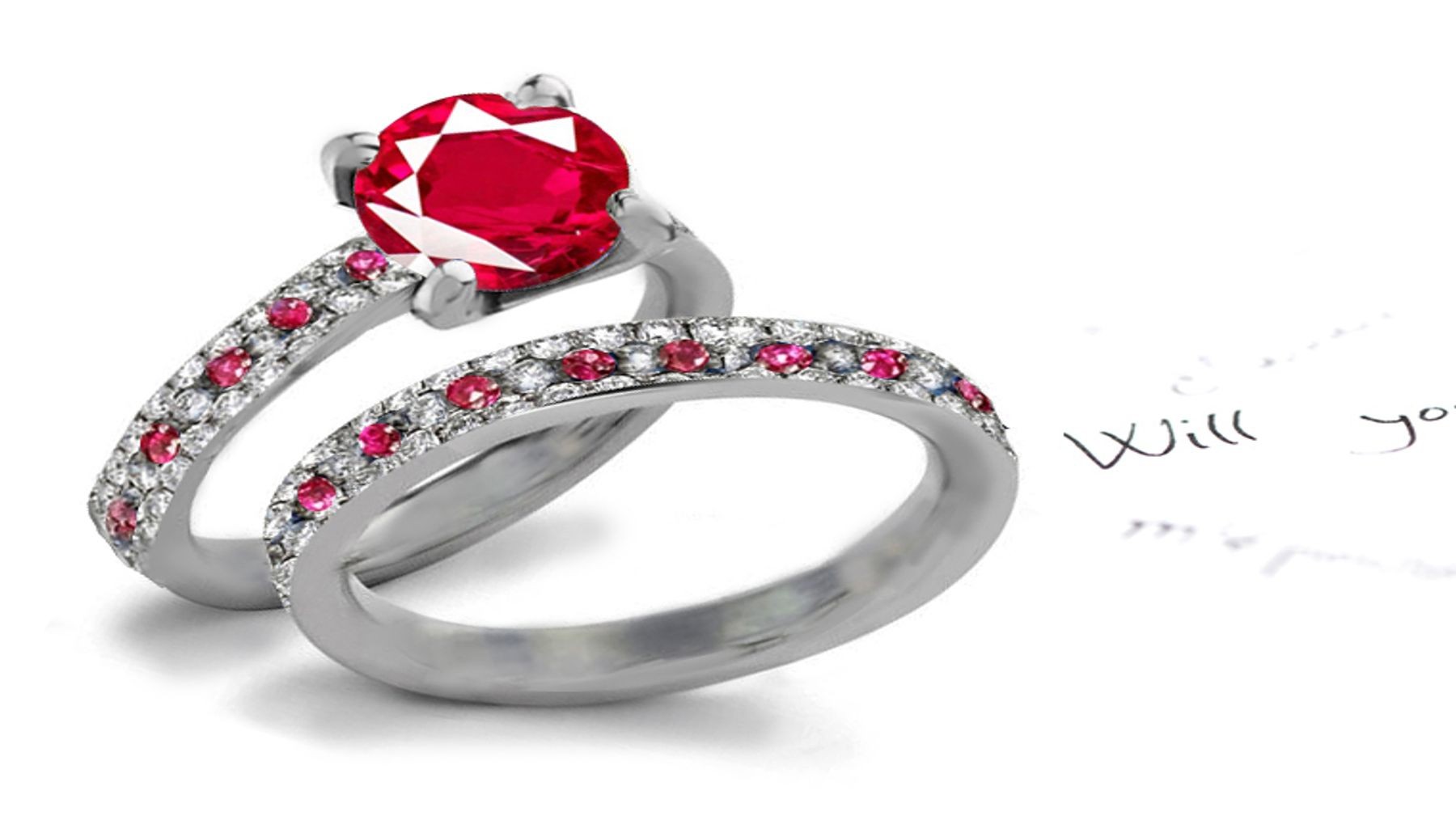 Simple Designs: This Modern Design Ring has in Center Real Dark Red Head Ruby atop a ruby diamond decorated gold ring jewelry