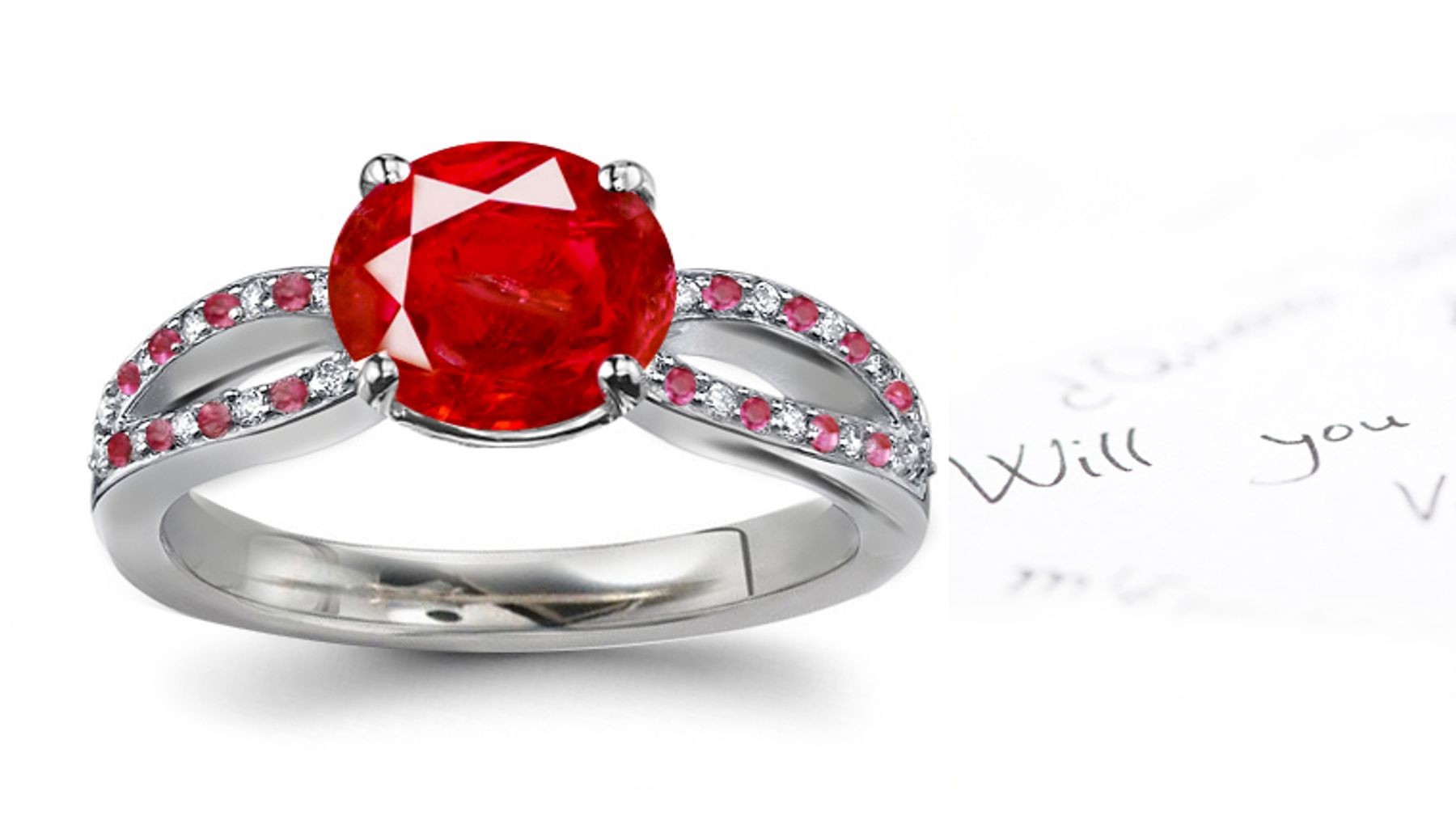 Leader of Precious Stones: View Classical Art Freedom of Expression & Emotion Eternal Ruby Diamond & Curved Split Shank 14k White Gold Ring