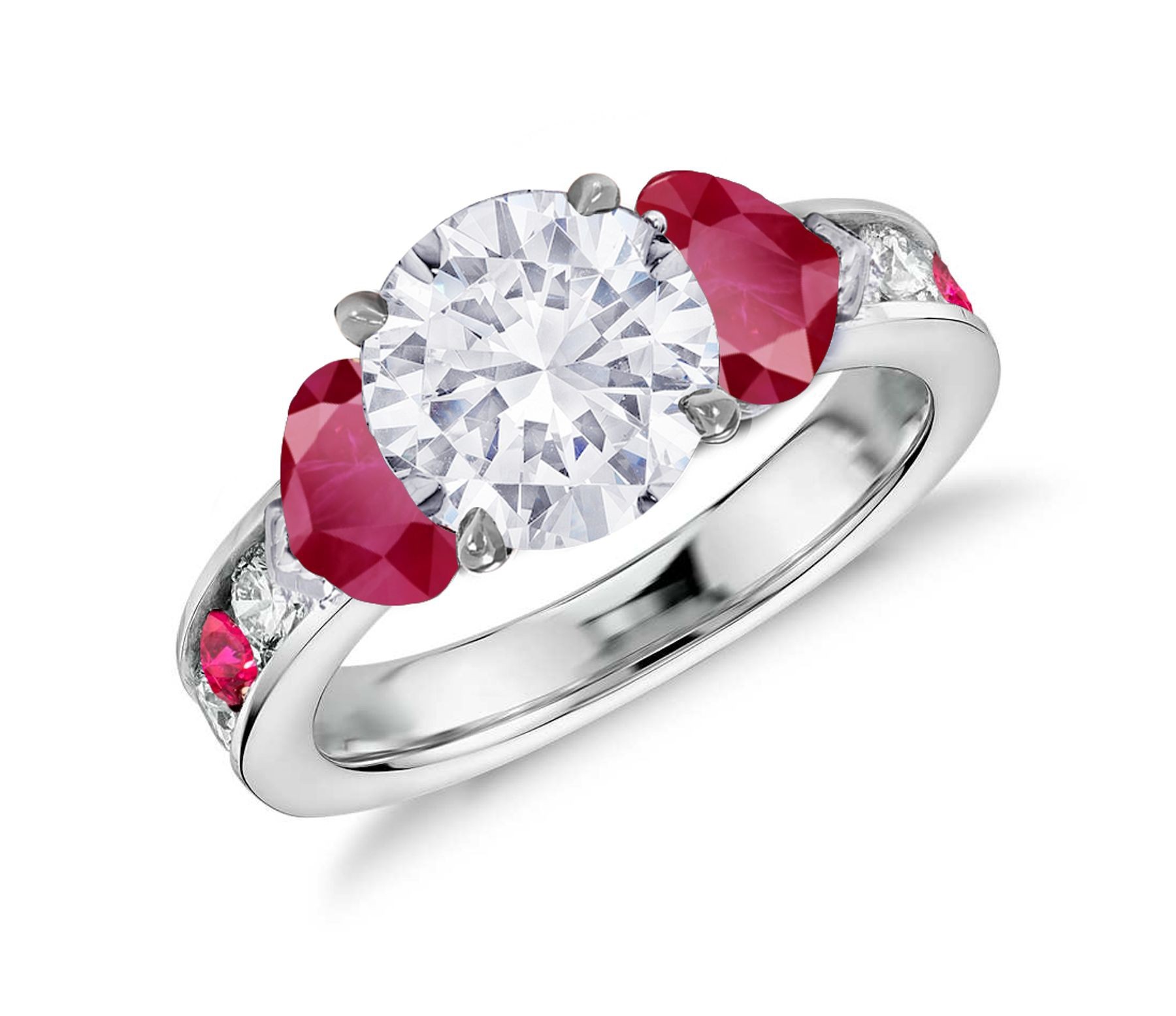 Custom Manufactured Three Stone Ruby & Diamond High Jewelry Ring