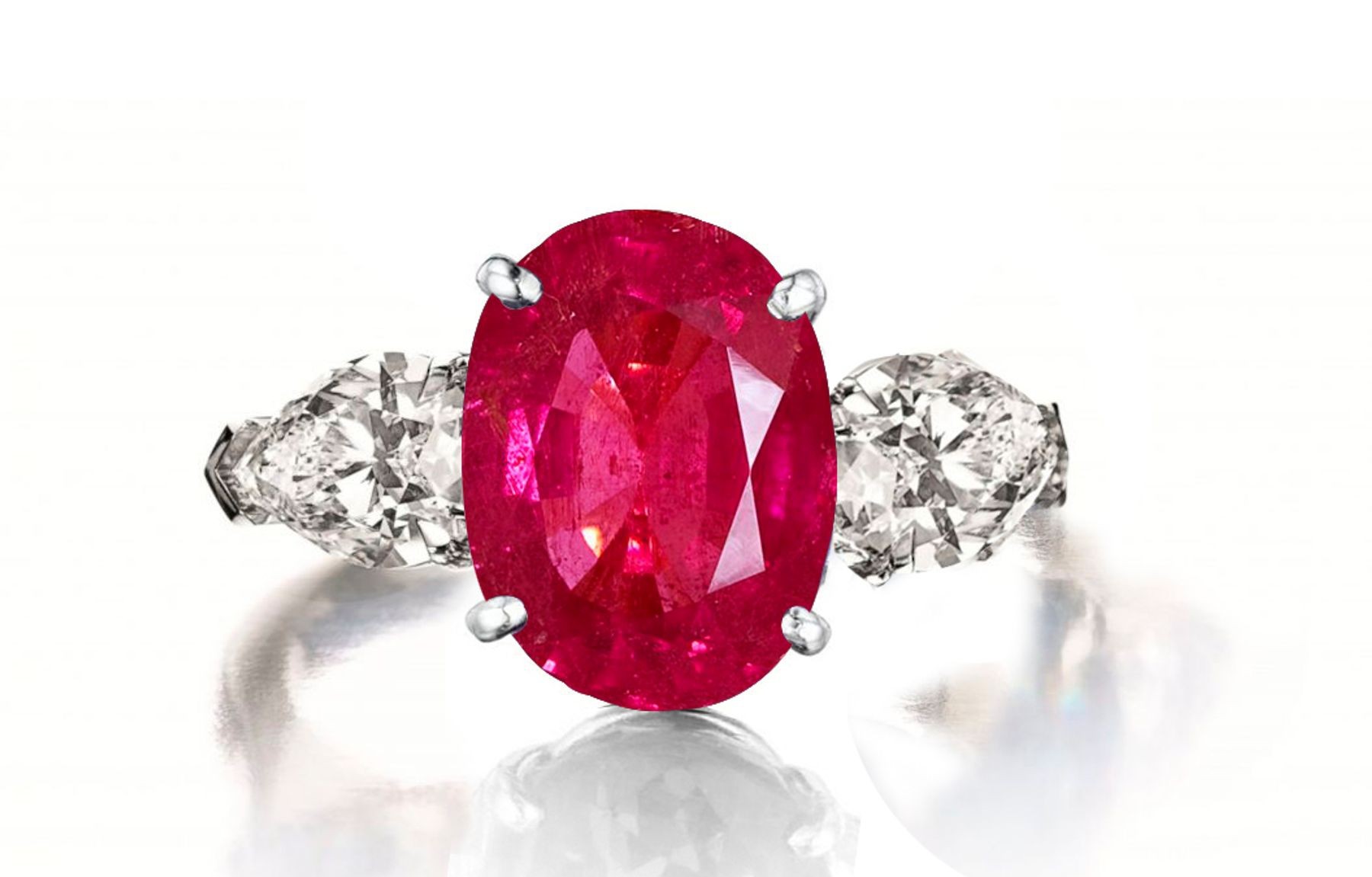 Custom Manufactured Three Stone Ruby & Diamond High Jewelry Ring