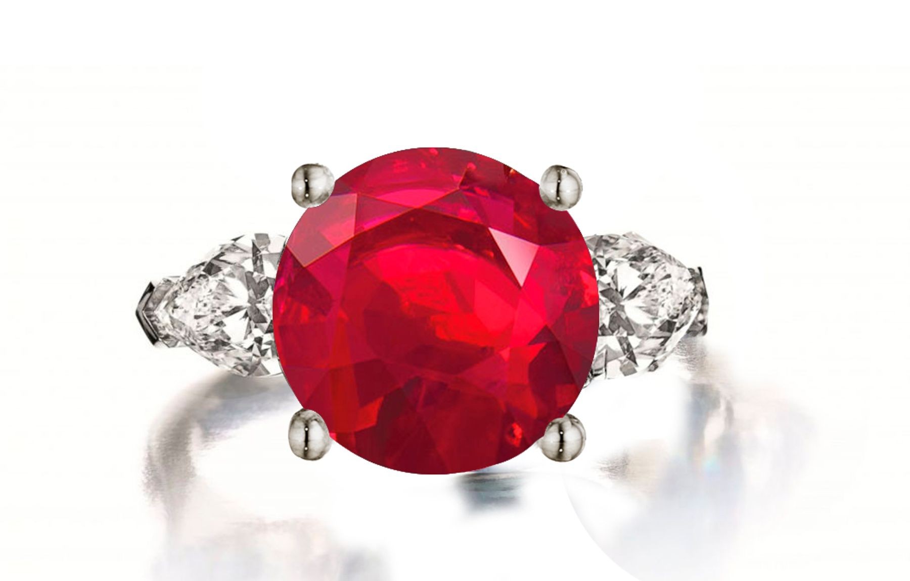 Custom Manufactured Three Stone Ruby & Diamond High Jewelry Ring