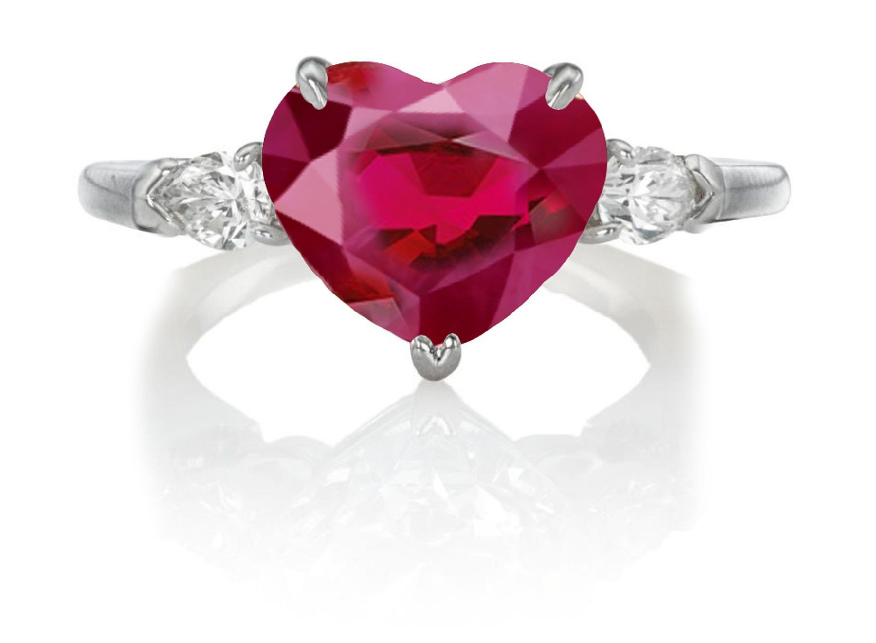Made to Order Three Stone Heart Shaped Ruby & Pears Diamond Designer Rings