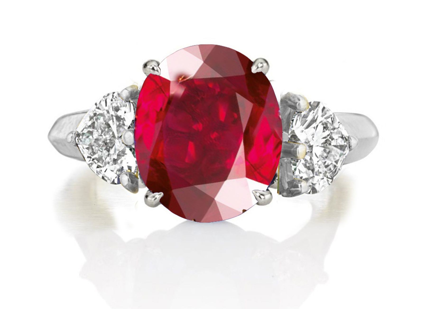 Made to Order Three Stone Oval Cut Ruby & Heart Shaped Diamond Designer Rings