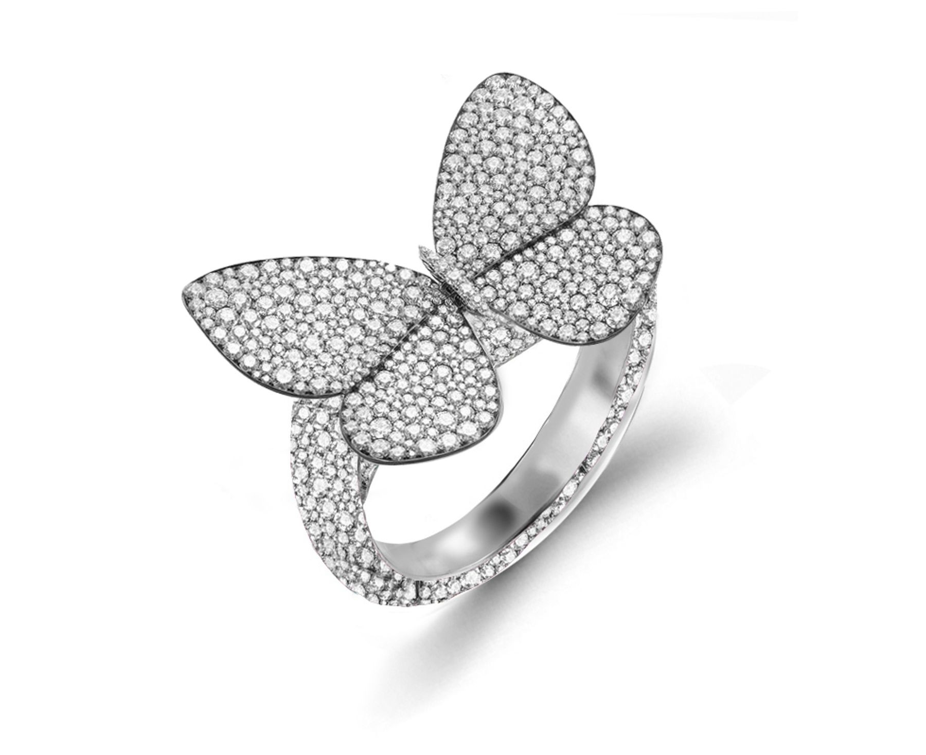 Delicate French Micro Pave Butterfly Rings Featuring Vivid Red Rubies & Sparkling Diamonds