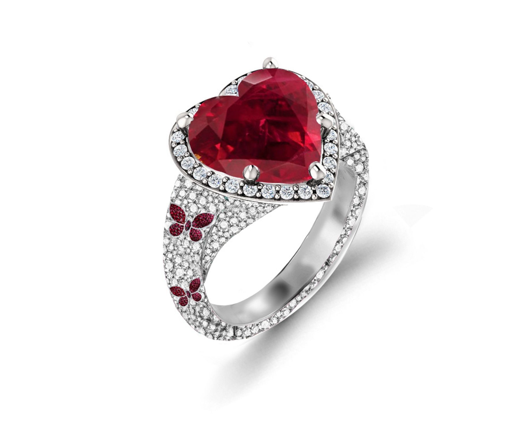 Delicate French Micro Pave Butterfly Rings Featuring Vivid Red Rubies & Sparkling Diamonds