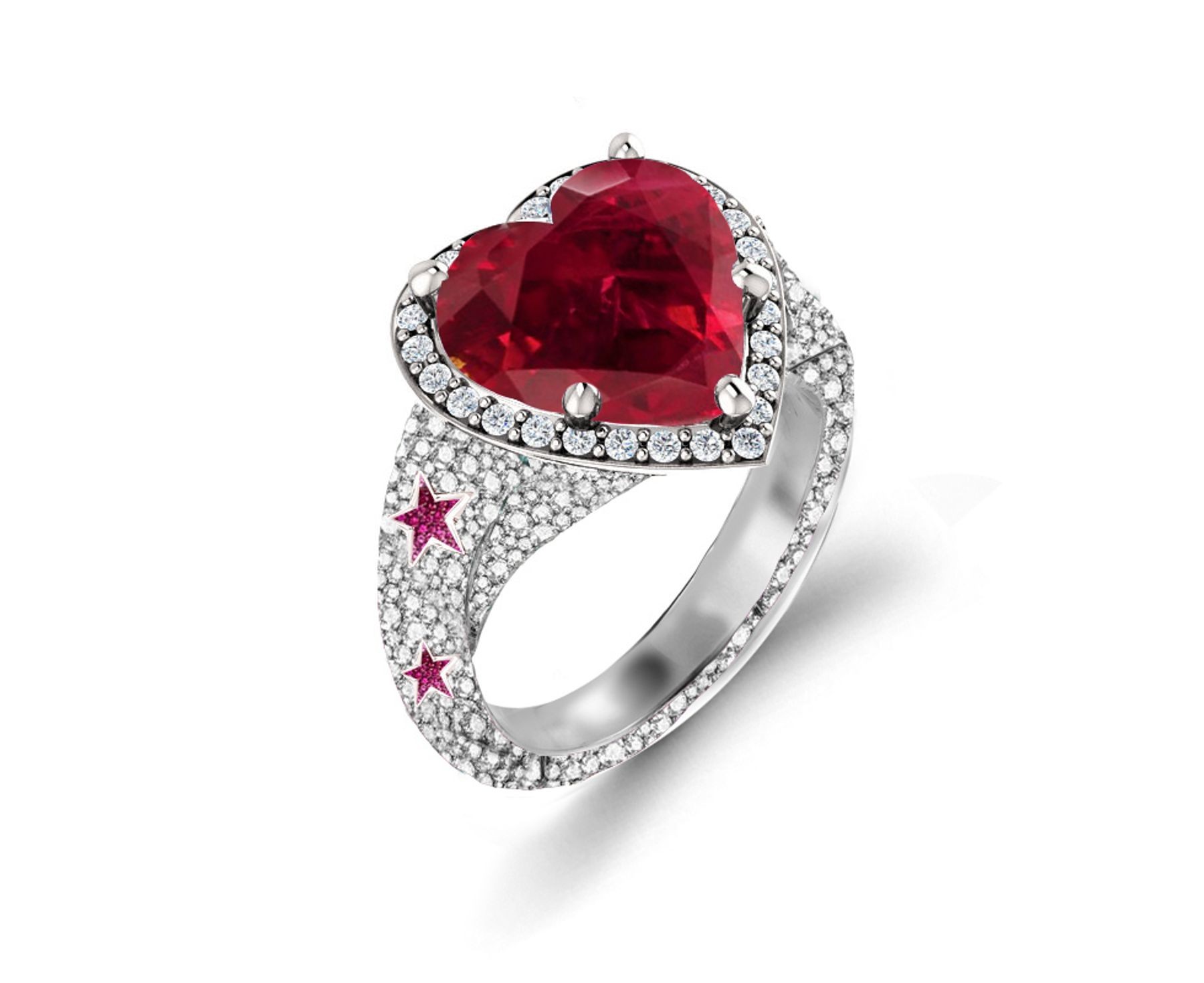 Delicate French Micro Pave Star Rings Featuring Vivid Red Rubies & Sparkling Diamonds
