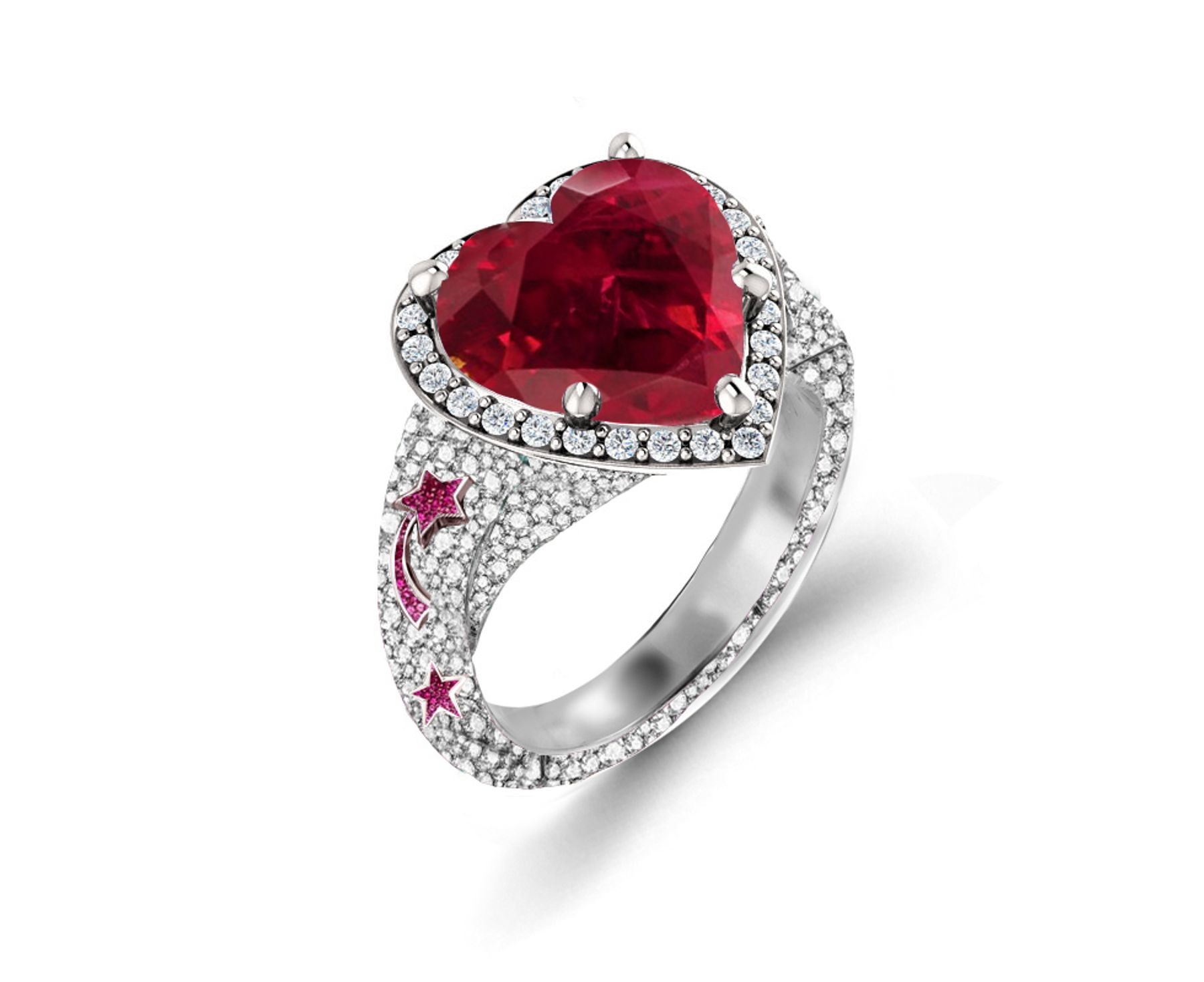 Delicate French Micro Pave Star Rings Featuring Vivid Red Rubies & Sparkling Diamonds