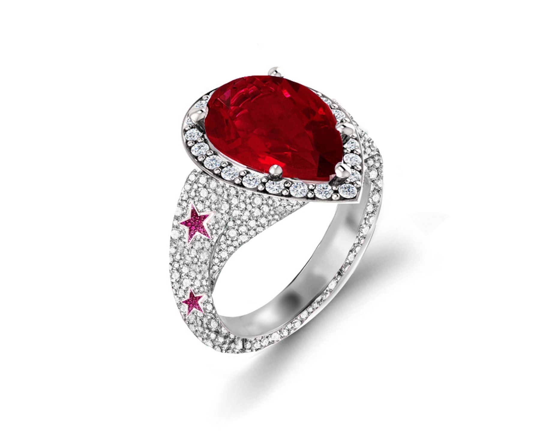 Delicate French Micro Pave Star Rings Featuring Vivid Red Rubies & Sparkling Diamonds