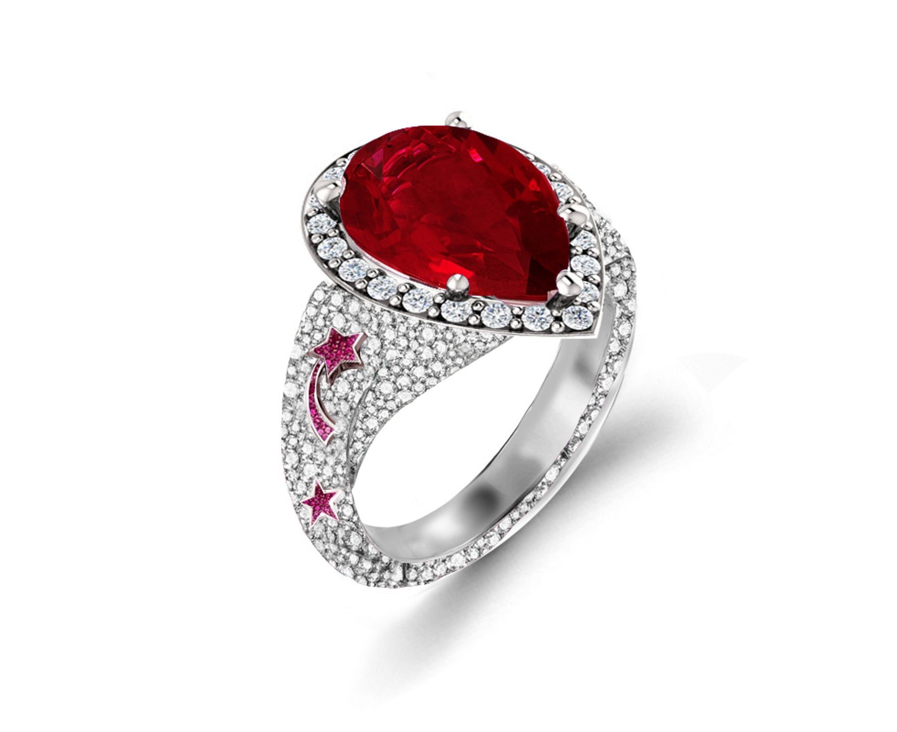 Delicate French Micro Pave Star Rings Featuring Vivid Red Rubies & Sparkling Diamonds