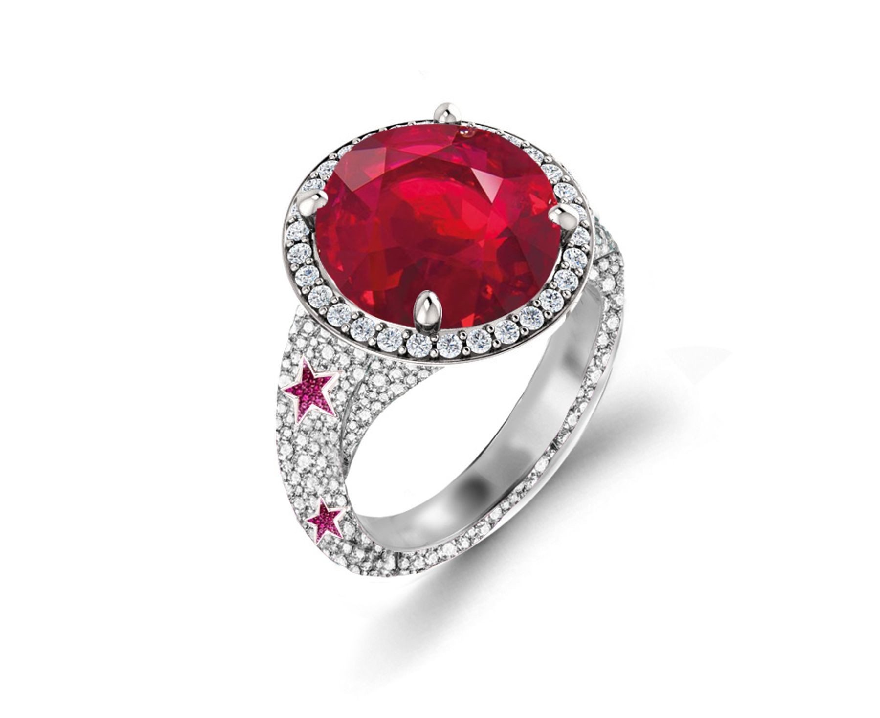 Delicate French Micro Pave Star Rings Featuring Vivid Red Rubies & Sparkling Diamonds