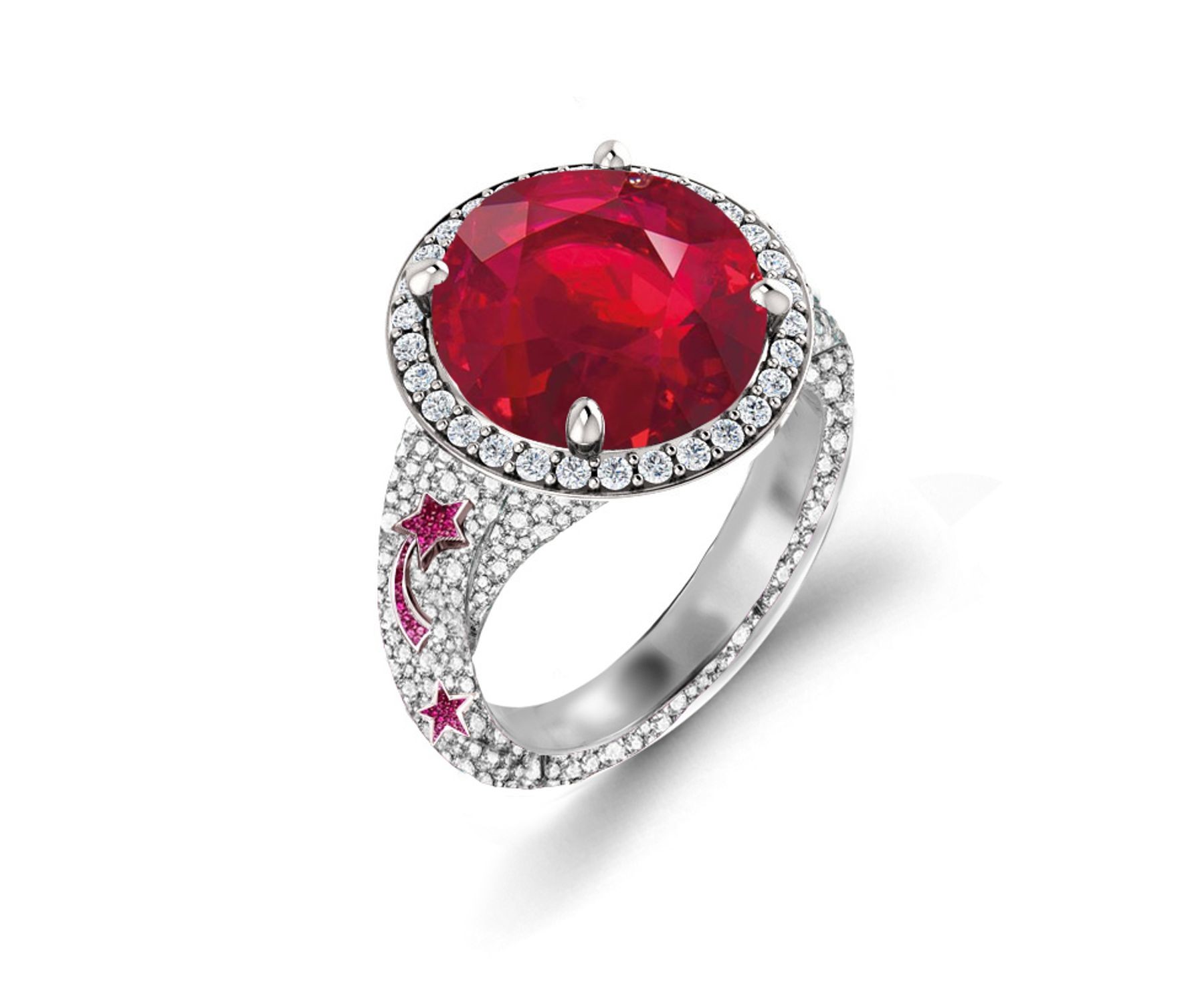 Delicate French Micro Pave Star Rings Featuring Vivid Red Rubies & Sparkling Diamonds