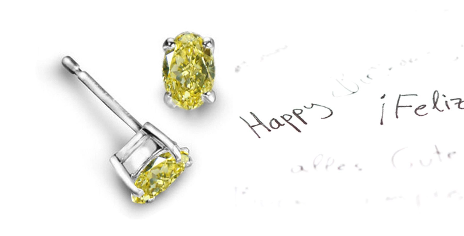 Recently Made Colored Diamonds Designer Collection - Colored Diamonds & White Diamonds Oval Yellow Diamond Earrings Available in Platinum or Gold Settings