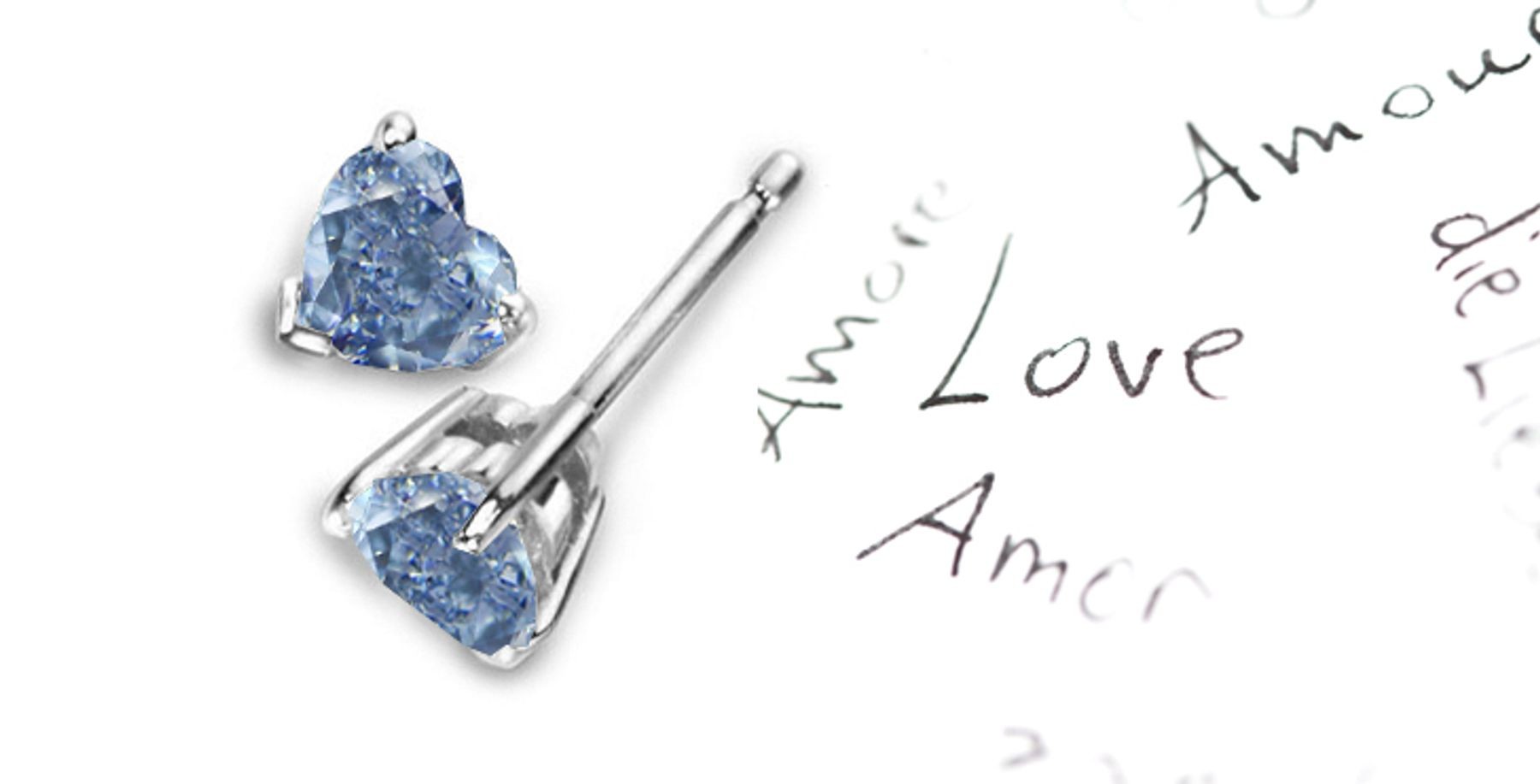 Rich Colored Diamonds Designer Collection - Blue Colored Diamonds & White Diamonds Heart Blue Diamond Gold or Platinum Earrings