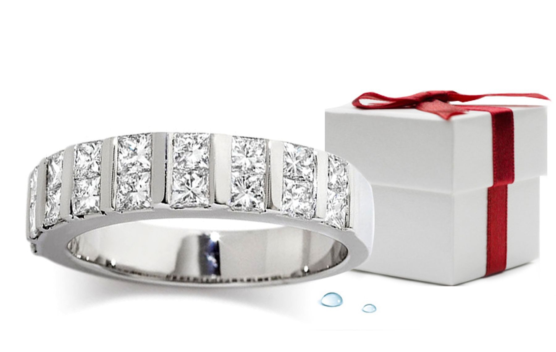 Platinum Band Bar Set Princess Cut Diamonds.