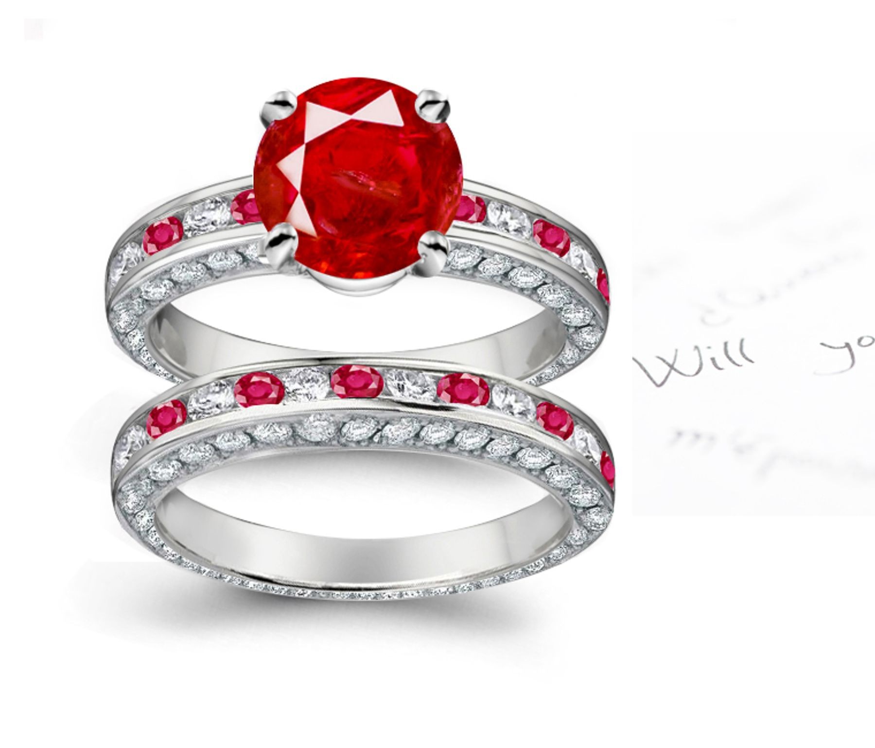 Sets Made Up As Desired: Large Top 1.0 ct Ruby on Small Side Stones Ruby Diamond Eternity Ring & 14k Gold Band Free Shipping Everyday