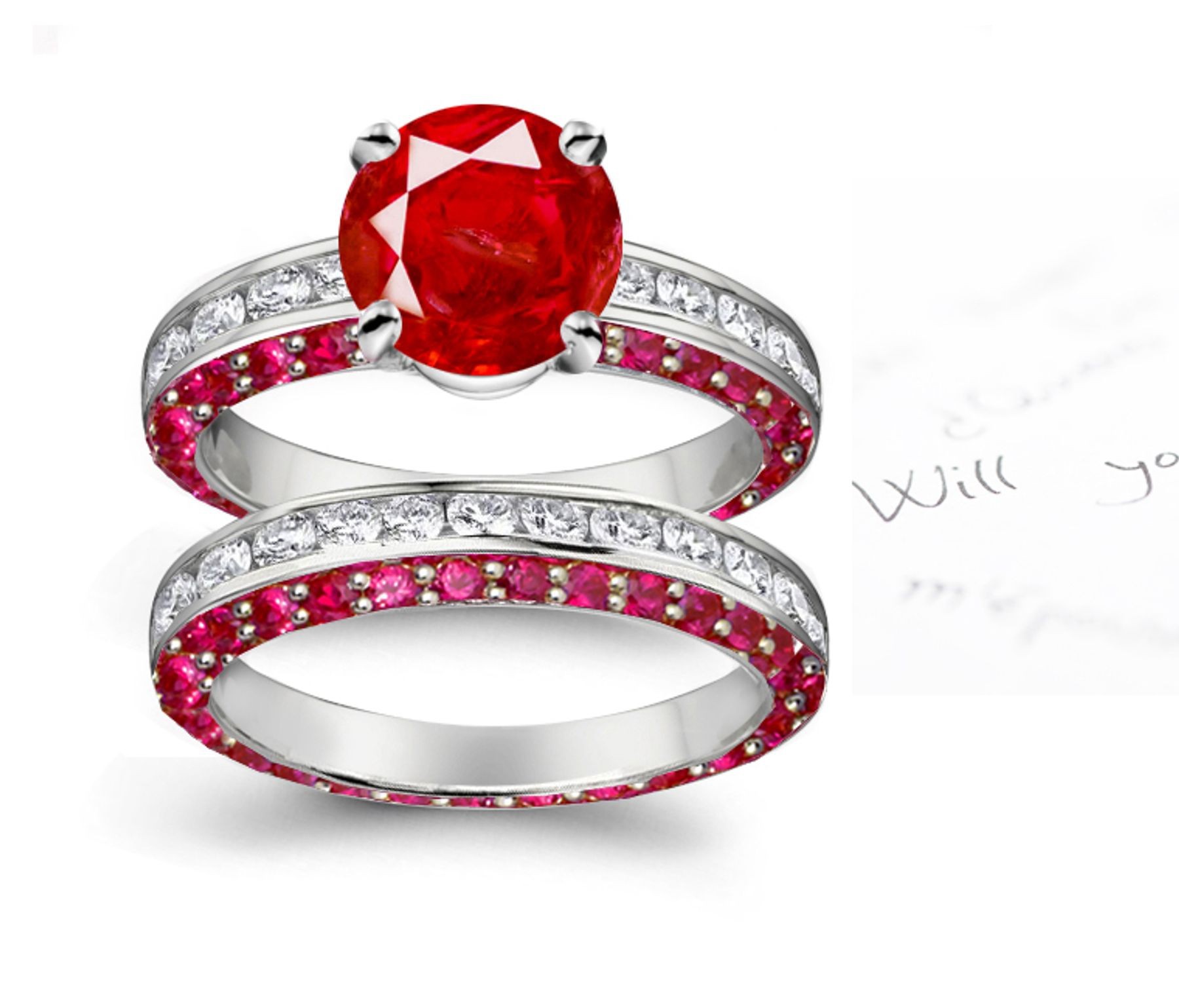 Have The Exclusive Control: Large Prong Set 1.0 ct Top Fine Ruby on Placed Down Ruby Diamond Eternity Ring & Stylish Gold Band Real Savings