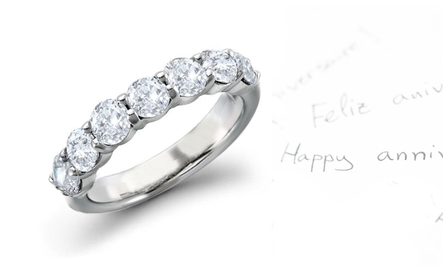 Designer Seven Stone Prong Set Diamond Ring in Platinum & 14k White, Yellow Gold