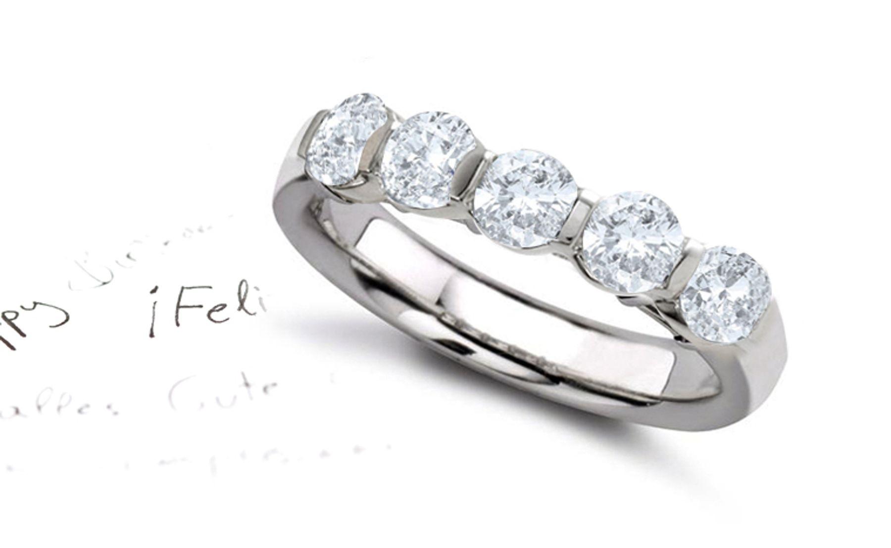 Five Stone Round Diamond Bar Set Diamond Anniversary Ring in Gold