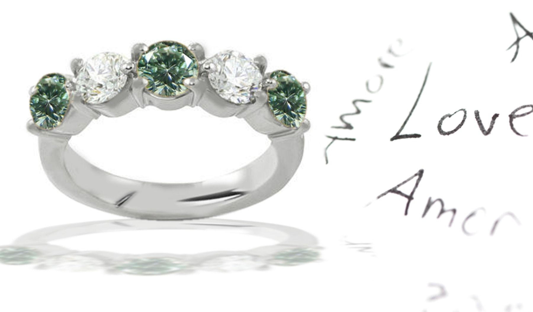 Green Diamond & White Diamond Fancy Diamond Five Stone Wedding & Anniversary Ring in Size 3 to 8