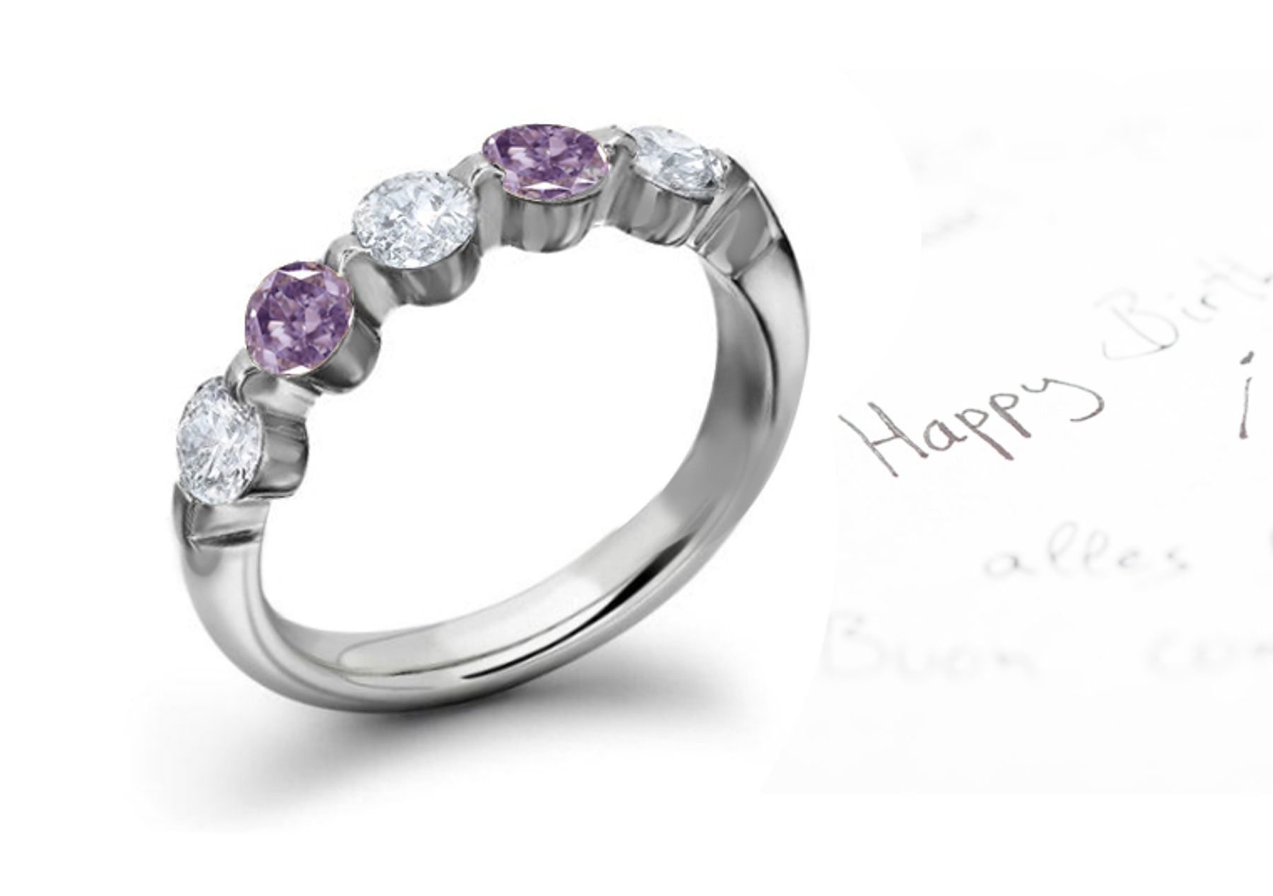 Five Stone Pink Diamond & Whit Diamonds Wedding & Anniversary Ring in Platinum & White Gold