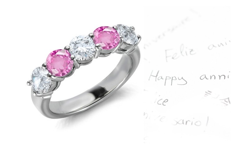 New Arrivals - 5 Stone Pink Sapphire & Diamond Wedding Ring