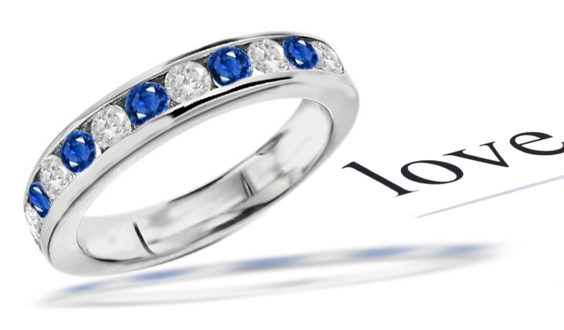 Nine Stone Blue Sapphire & Diamond Wedding Anniversary Band