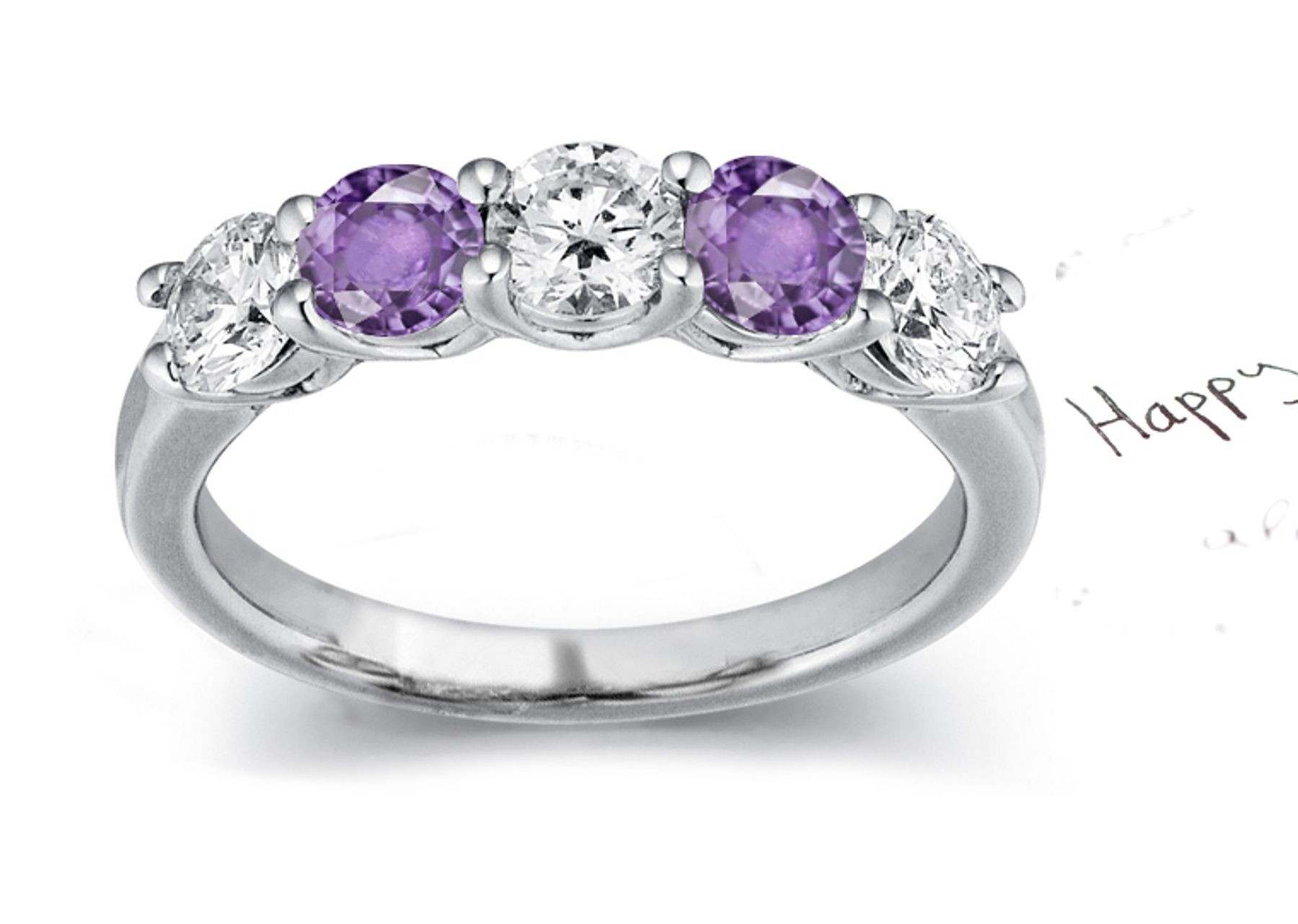 Purple Sapphire & Diamond 5 Stone Ring in Gold