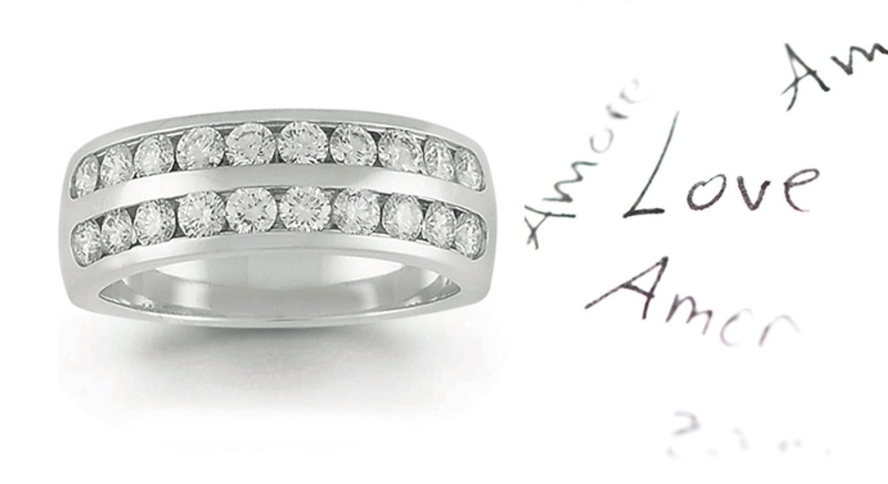 Two Row Channel Set Round Diamond Anniversary Band with 2.0 cts Round Diamonds in Gold