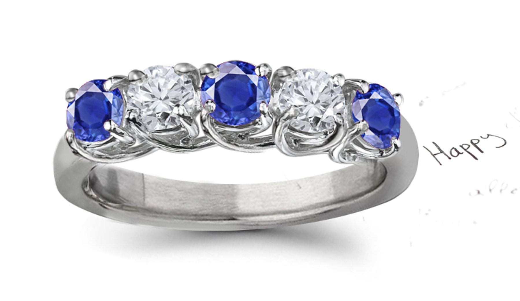 5 Stone Blue Sapphire & Diamond Crossover Ring in Platinum