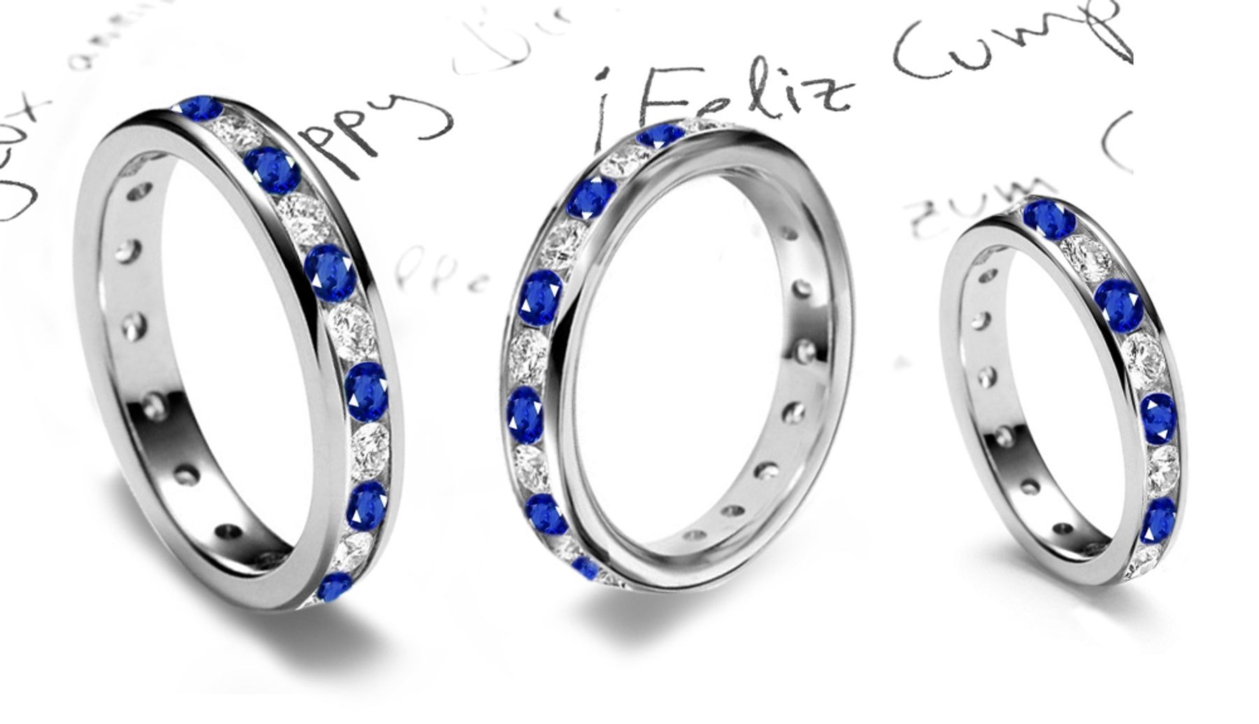 Glittering: Round Blue Sapphire and Diamond Eternity Band in Platinum Ring Size 3 to8