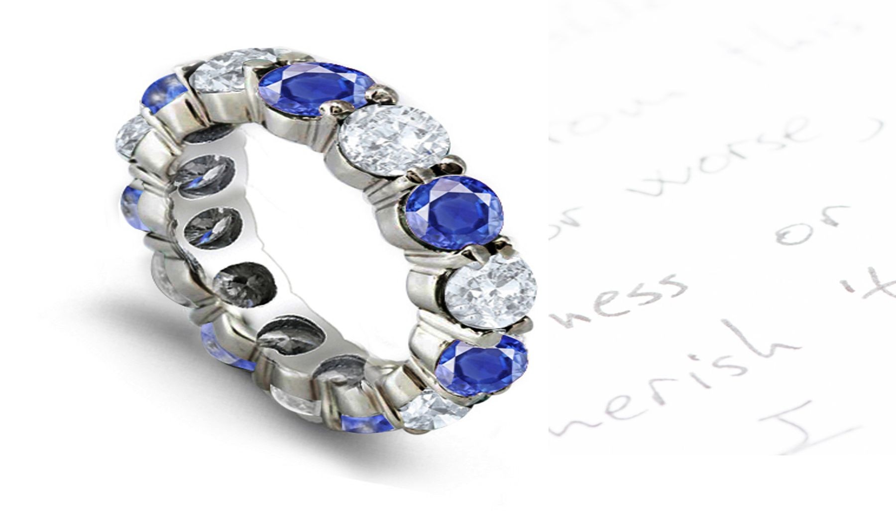 Brilliant: Prong Set Blue Sapphire & Diamond Eternity Wedding Band in Gold 1 to 5 vts tw 